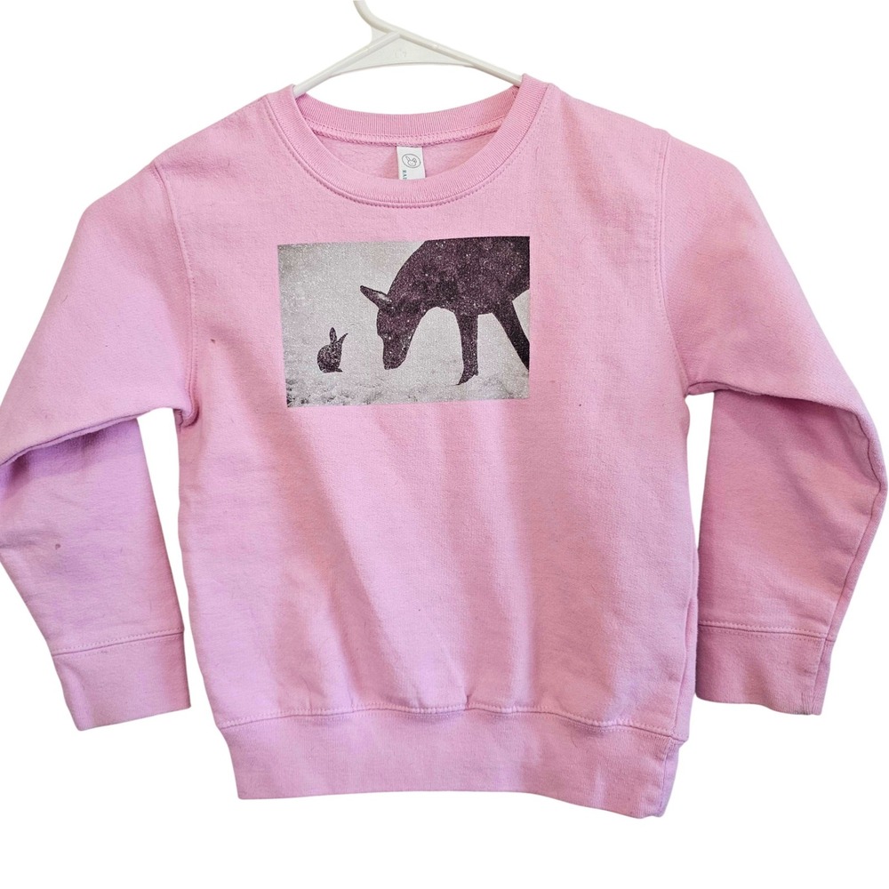 Rabbit Skins Pink Dog and Rabbit Snowy Graphic Sweatshirt Kids Size 5/6 Pullover